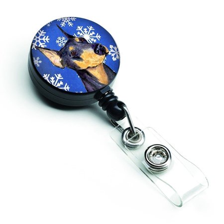 CAROLINES TREASURES Doberman Winter Snowflakes Holiday Retractable Badge Reel SS4633BR